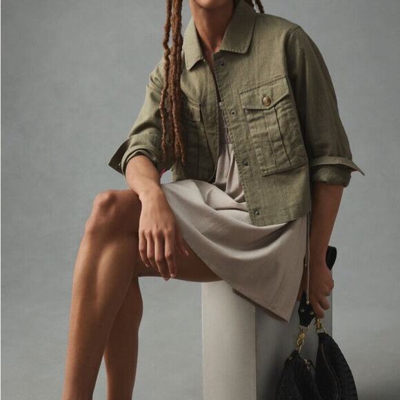 Anthropologie Dolan NWT 100% Linen Crop Utility Jacket Size XXS - Picture 1 of 8